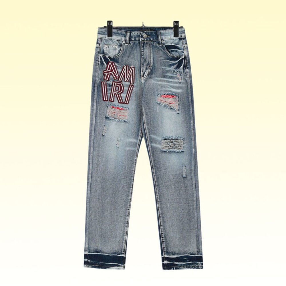 Amiri Red Patch Letter Embroidery Jeans